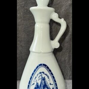 Vintage Jim Beam White Milk Glass Decanter w/ Blue Sailboats and Windmill 1963